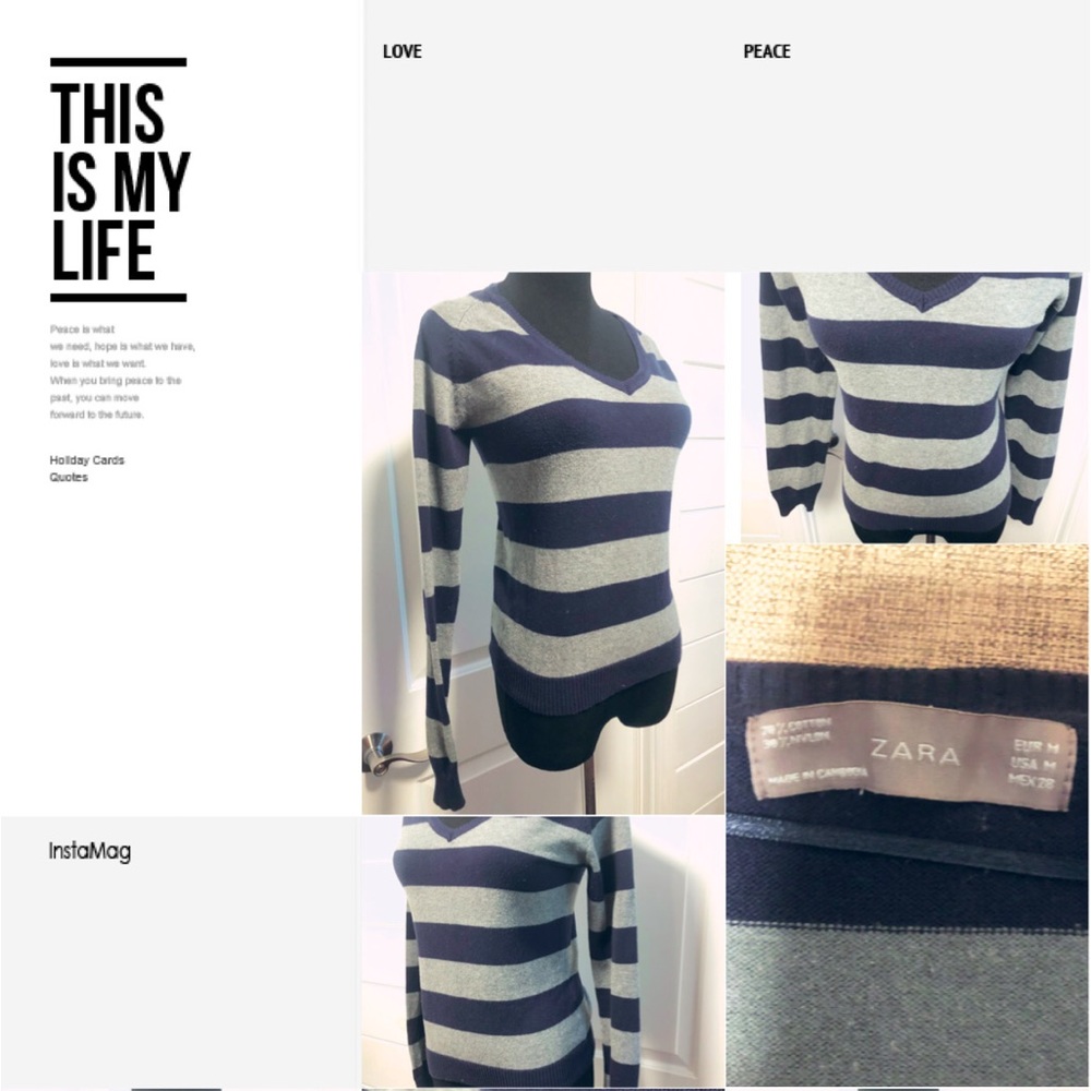 ZARA WOMENS BLUE STRIPED FITTED SWEATER